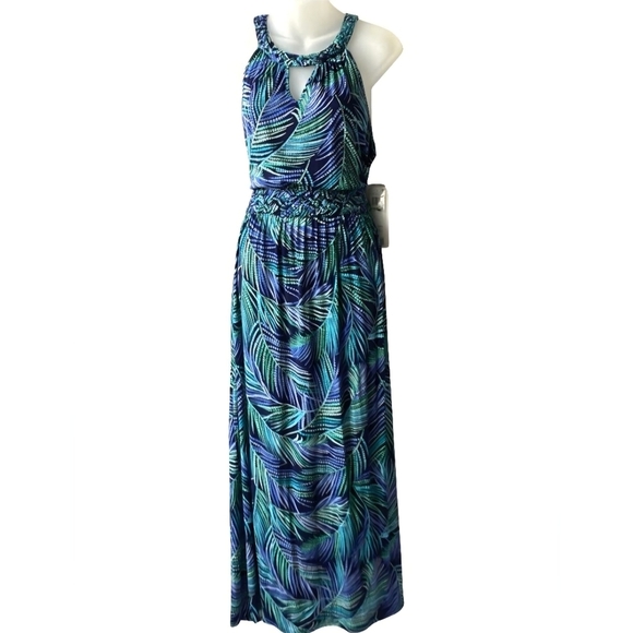 Berkley Jensen Dresses & Skirts - Berkley Jensen Size XXL Braided Halter Maxi Dress New w/ Tags Blue Palm Print
